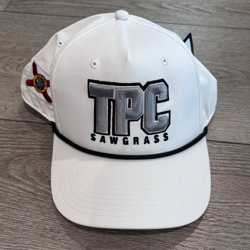 TPC Sawgrass Hat Mens OSFA White Rope Snapback Golf Florida Flag New